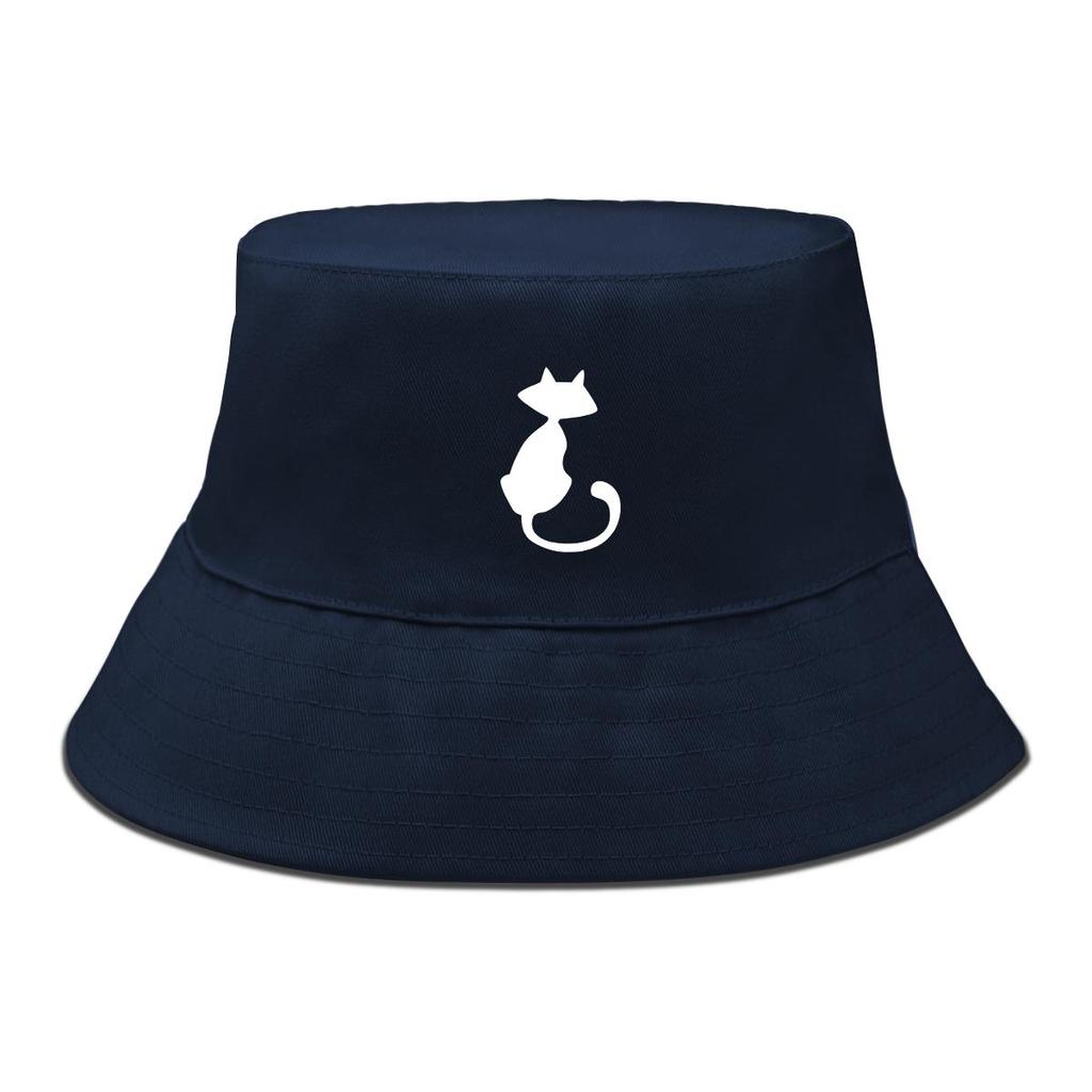 Bucket Hat With White Cat Print , Animal Fisherman Hat Spring Fashion Beach Basin Cap