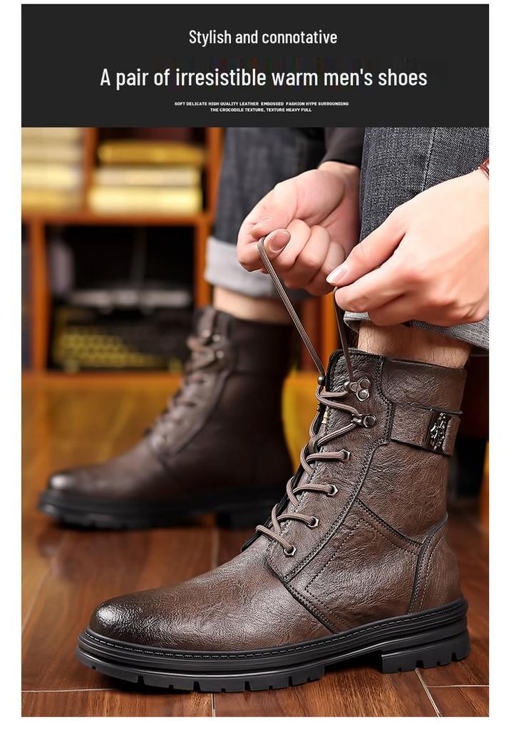 Men's High-Top Winter Fashion Boots with Wool Lining - Warm & Thickened for Cold Weather.