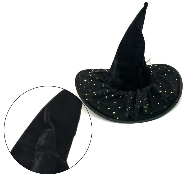 Halloween Wizard Hat Star Lace Witch Hat Witch Caps Wizard Costume Accessories for Masquerade Party Decor Cosplay Props