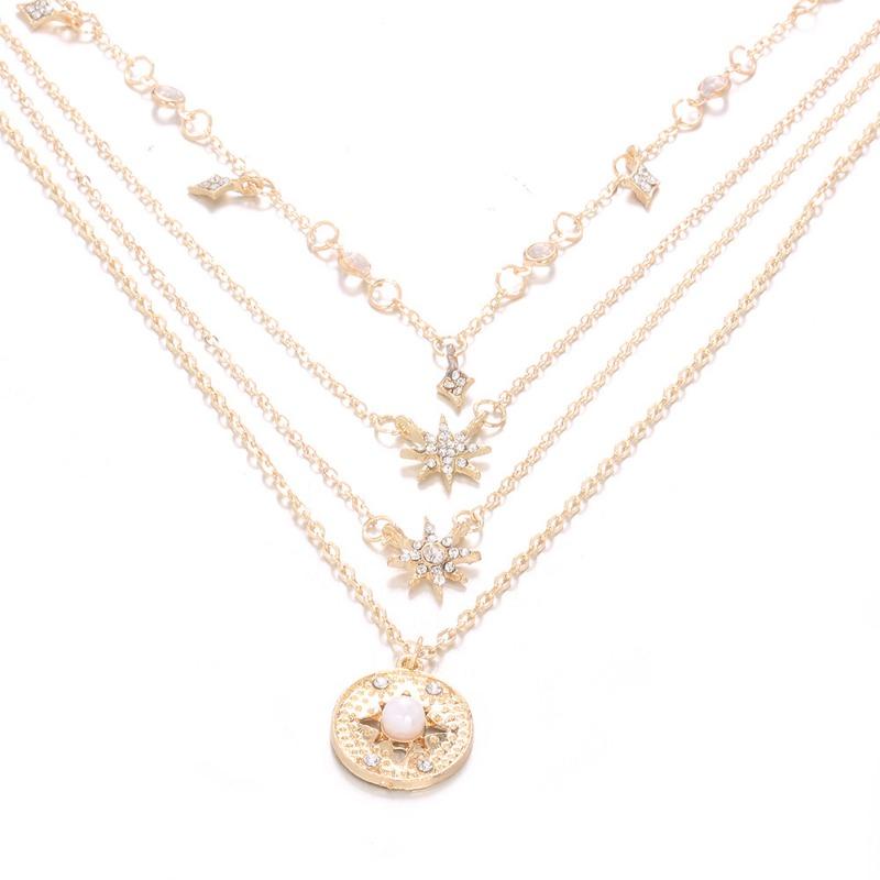 Bohemian Mode Mehrschichtige Stern Strass Halskette Für Damen Schmuck