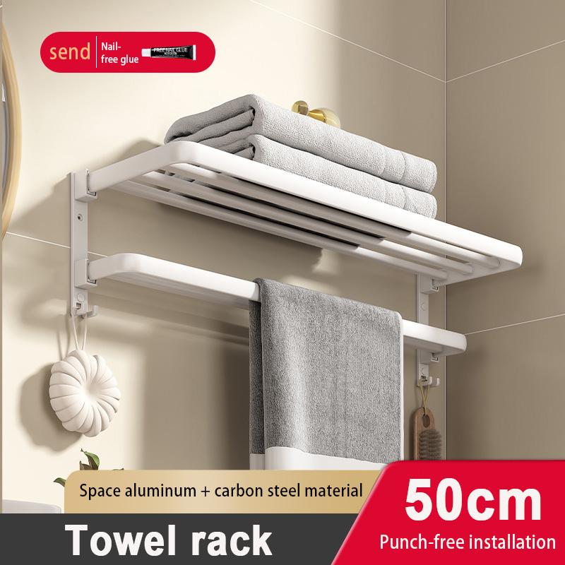 White Towel Rack Foldable Wall Mounted Aluminium Shelves Toilet Bathroom Hardware Pendant Set Bath Towel Holder Rod