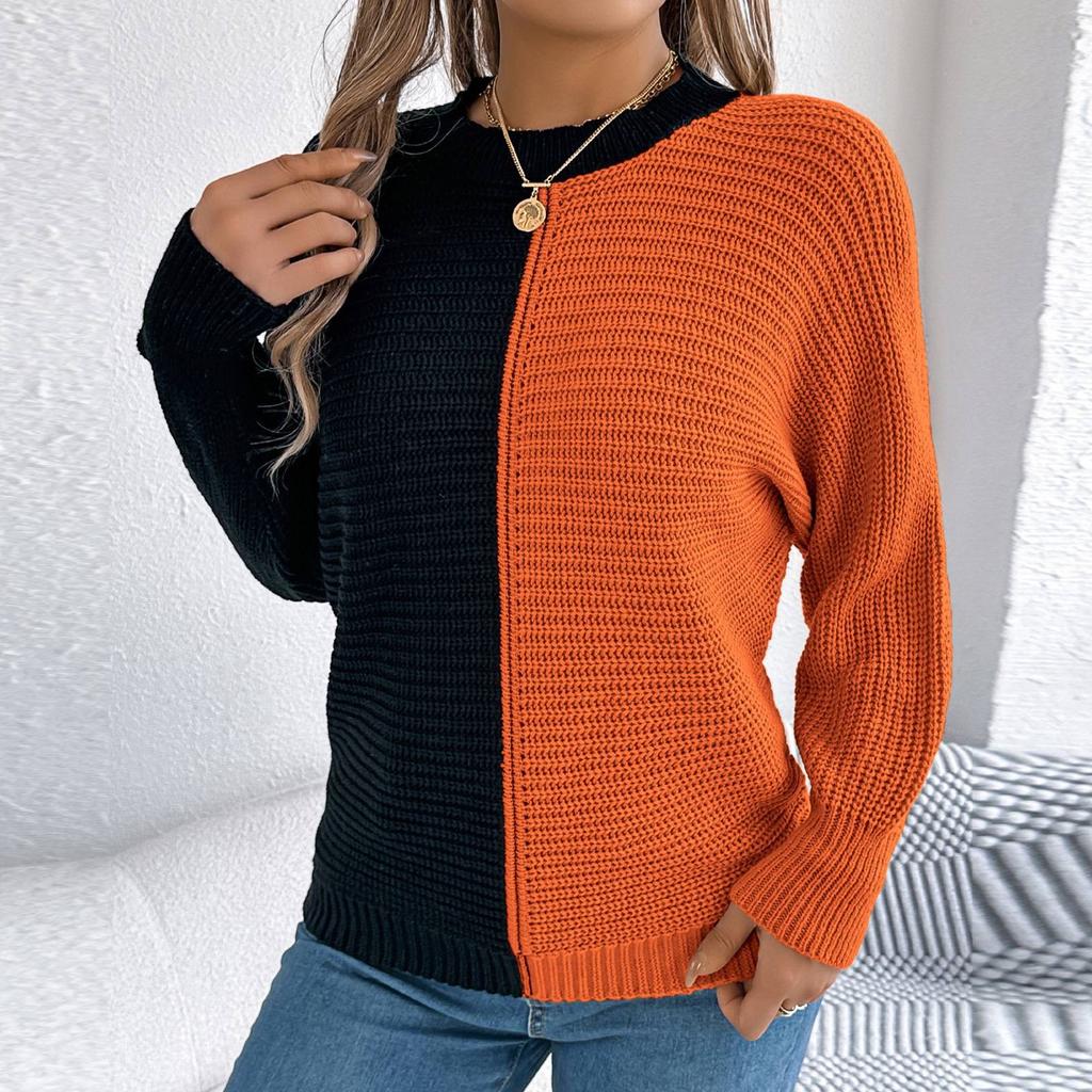 Women's Fashion Casual Loose Contrast Raglan Sleeve Sweater Long Sleeve Pullover Top
