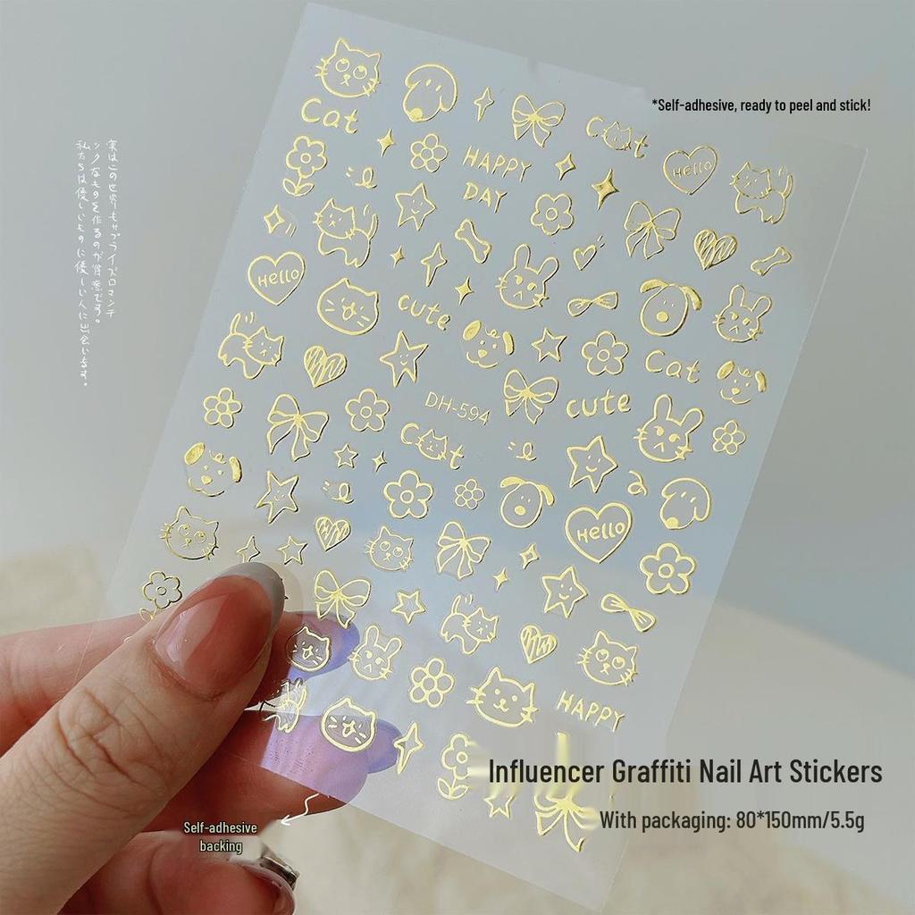 Trendy Graffiti Animal Nail Stickers - Thin & Durable Adhesive Bows