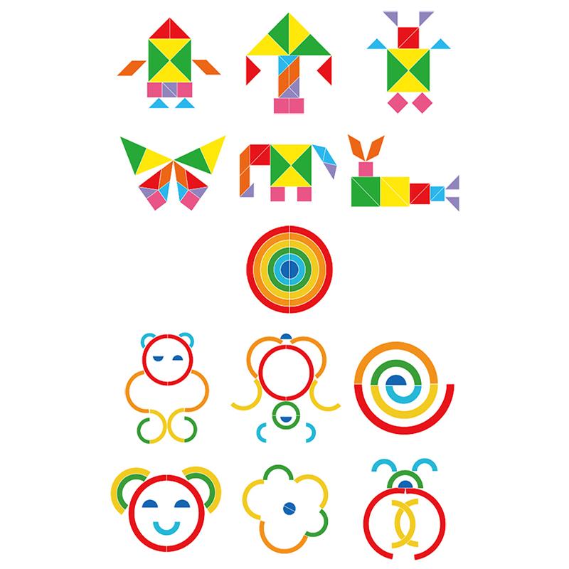 4 in 1 Montessori Tangram Jigsaw Puzzle Toy Wooden Geometric Shape Colorful Cognition Puzzle Wood Building Blocks Gifts for Kids