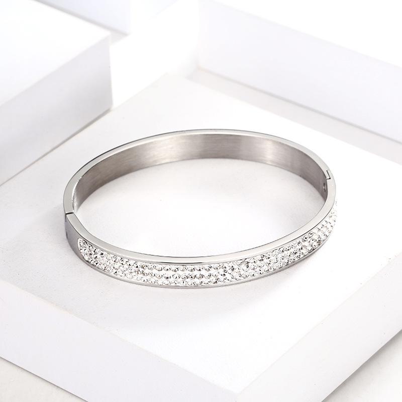 18K Gold-Plated Titanium Steel Diamond Bangle for Women & Men's Open Bracelet