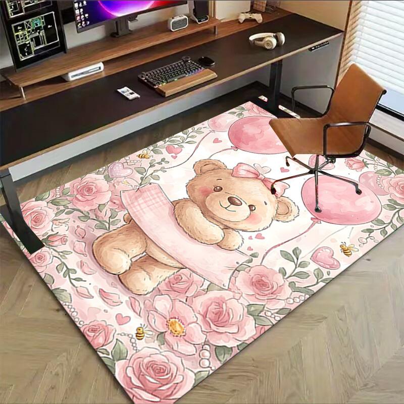 1PC Teddy Bear Pink Non-Slip Floor Carpet, Office, Family, Bedroom, Studio - Large Area Rug, Vibrant Colors-C0491