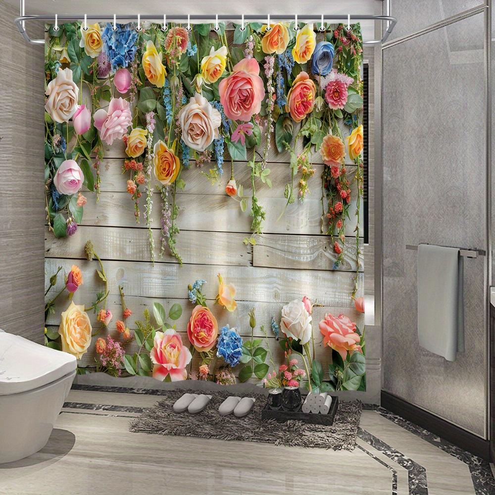 Charming rural floral waterproof shower curtain - designed with vibrant rosewood to create a comfortable and elegant bathroom
