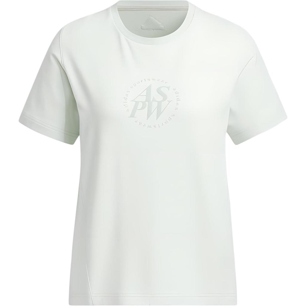 Adidas Lounge Short Sleeve T-Shirt With Crew Neck Women Tops Linen-Green JJ1570