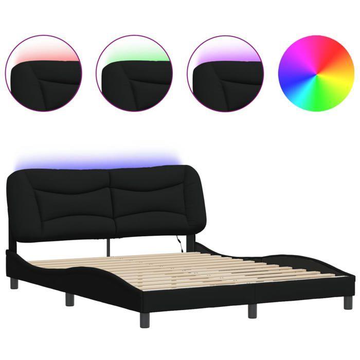 VidaXL Bed Frames with LED Lights, Double Bed with Headboard Cushion, Adult Bed, Bedroom Furniture, Modern, Black 3213713