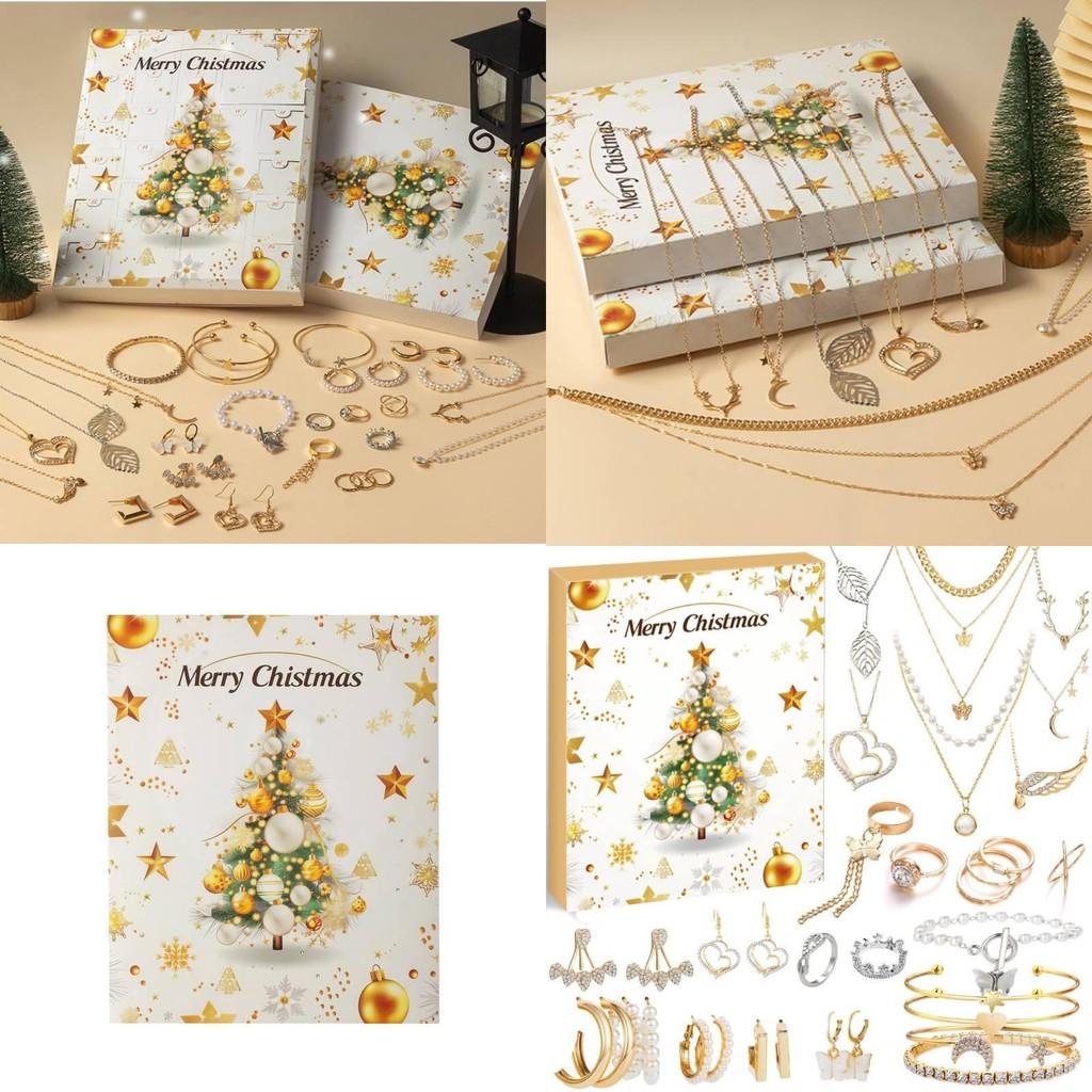 Faux Jewelry Christmas 24 Day Countdown Calendar Necklace Earrings Girl For