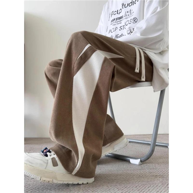 Men Color Block Striped Wide Leg Sweatpants