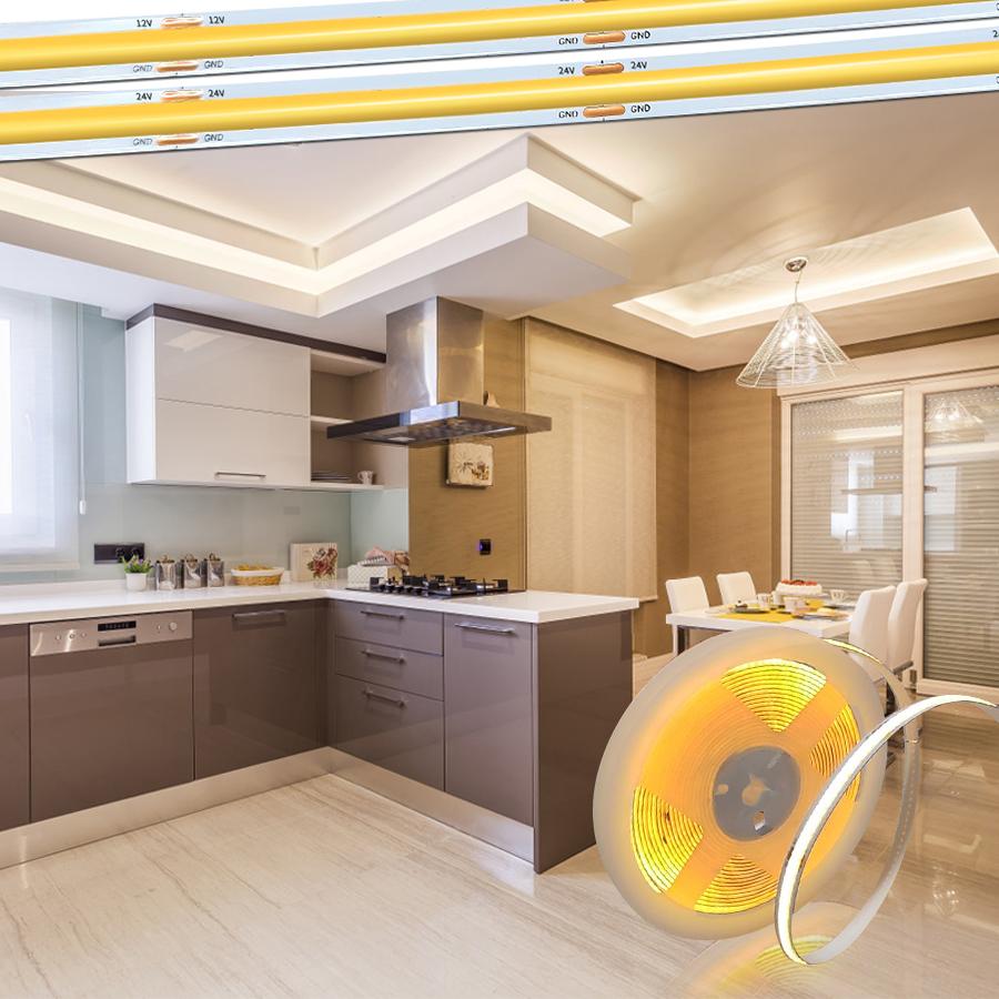 COB LED Strip Lights 12V 24V 320LEDs/M High Density Linear Light Flexible LED Tape for Room Decoration 1M 2M 3M Linear Dimmable