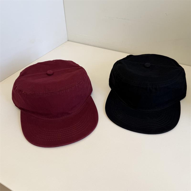 Solid color simple new old money wind flat top hat duck bill hat retro wide brim letter flat brim baseball cap cap