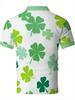 [Printed Design, No Texture]Men'S Lightweight Shirt with Green Clover Print, Casual Wear Suitable for Dining Out Or Home Use, Breathable And Durable