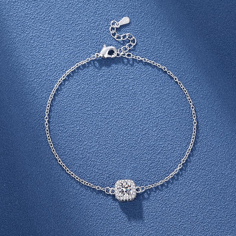 Eight Hearts & Arrows PT950 Square Cut Necklace & Earrings Set with Simulated High Carbon Diamond & Open Ring