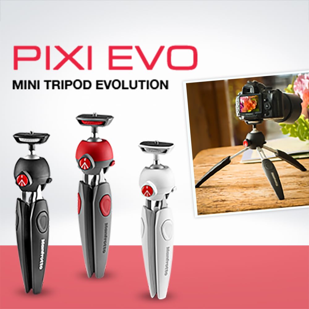 Manfrotto PIXI EVO Mini Tripod (Amazon.co.jp Exclusive) - 5-Stage Adjustment, Maximum Height 20cm, Weight 250g, Load Capacity 2.5kg, Smartphone Clamp,
