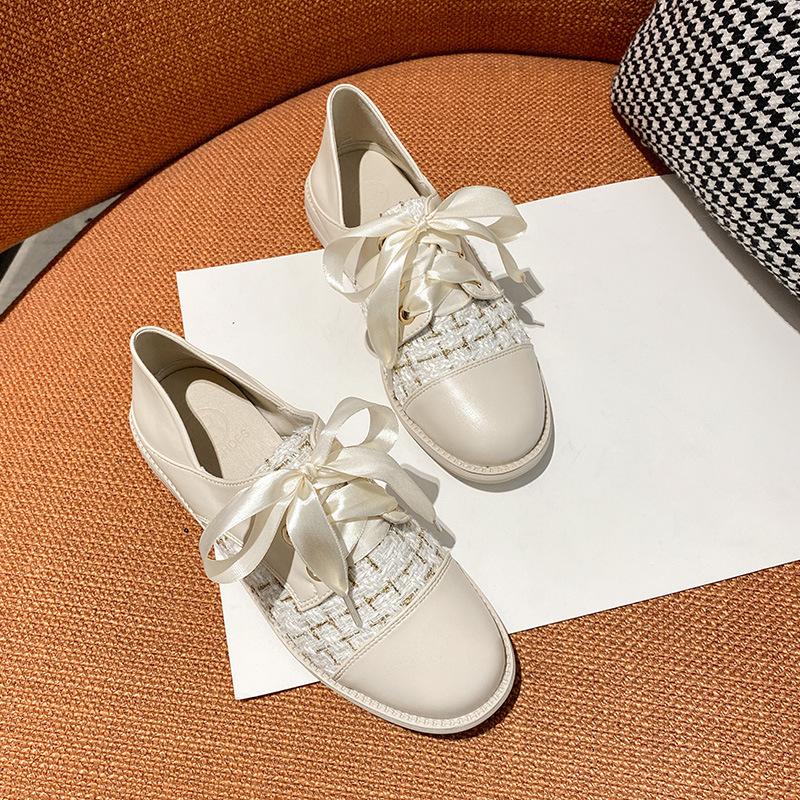 

Модные оксфордские туфли на шнуровке с лентой, женские кожаные балетки в стиле пэчворк, кроссовки из клетчатой ткани, женские роскошные дизайнерские мокасины, большой размер 42/43 5 абрикосовый