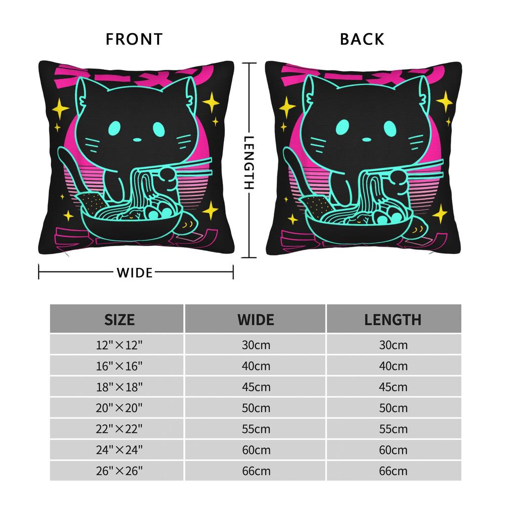 Ramen Cat Retro Japanese Noodles Pillow Cover Retro Trendy Pillow Case For Living Room Bed Chair Graphic Pillowcases Gift