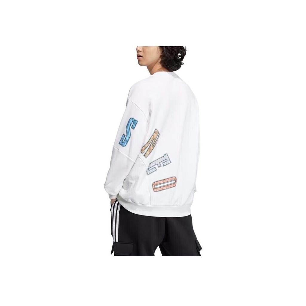 Adidas Neo Classic Logo Print Soft Casual Sweatshirt Daily Wear Tops Men White HM9993