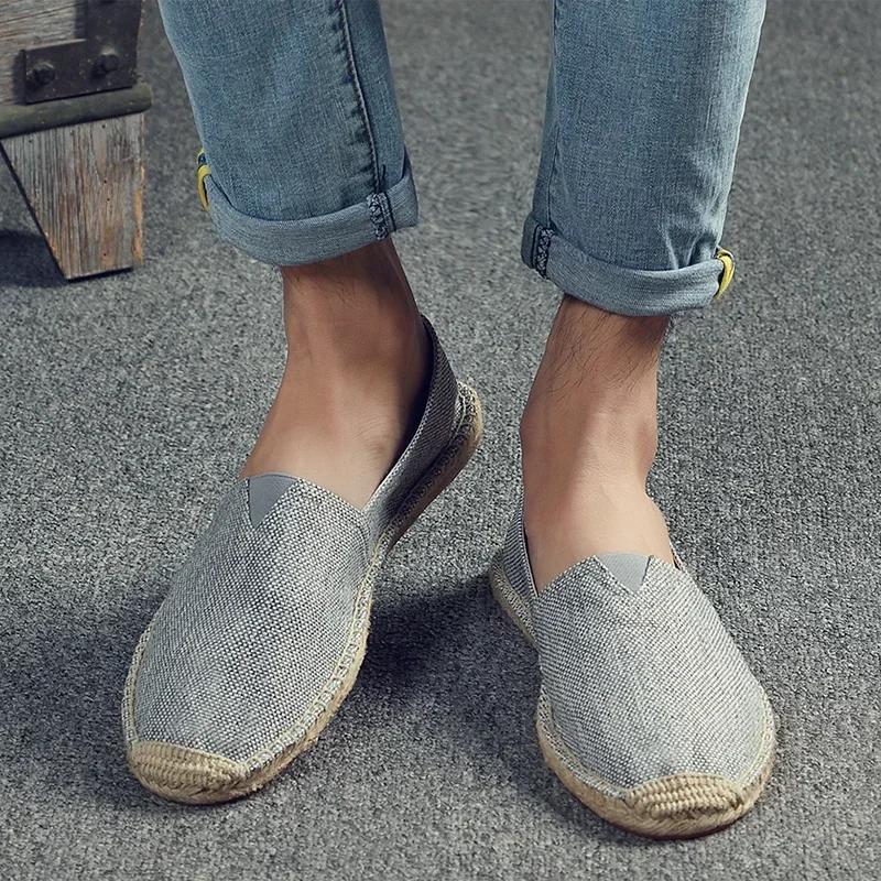 Canvas Flat Shoes Women Sewing Flax Shoes Slip On Loafers Casual Shoes Man Espadrilles Hemp Plus Size Fisherman Driving Footwear