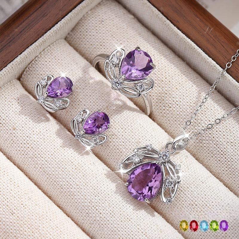 Natural crystal stone firefly pendant whole body s925 sterling silver necklace women's high-end ice flower cut colorful treasure pendant daily gift