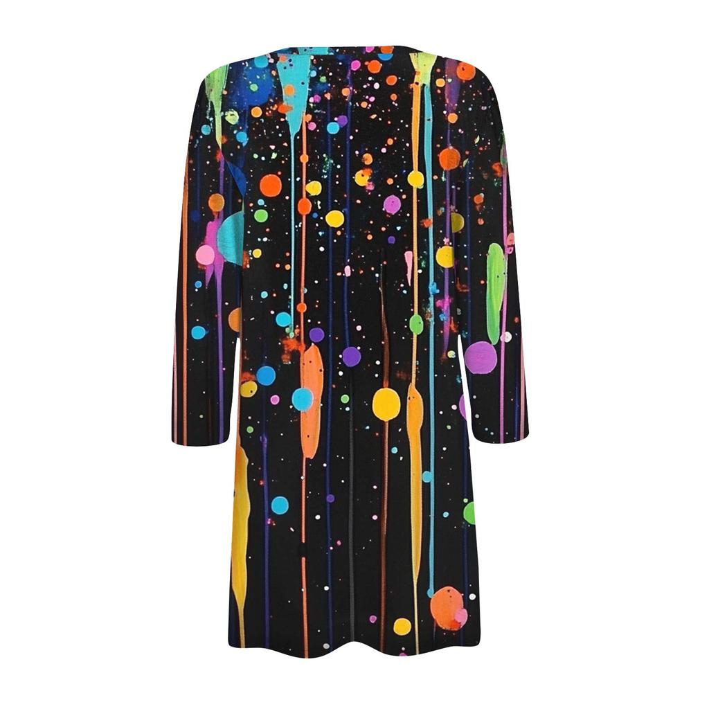 Damenmode Locker Lässig Tasche Bedruckt Strickjacke Siebenärmel Jacke Oberteil