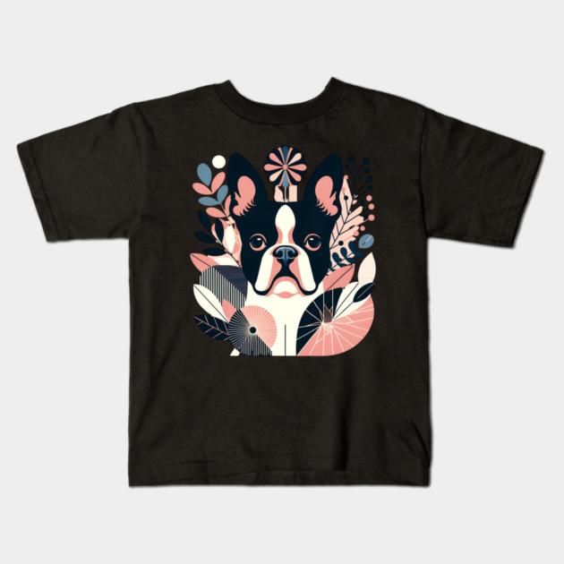 Boys Girls Soft Cotton Graphic Tees Abstract Floral Boston Terrier Breathable Daily School Wear Kids T-Shirts