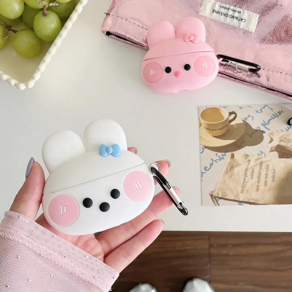 Cute 3D Cartoon White Pink Rabbit Case For Airpods Pro 2,Soft Ptotective Earphone Silicone Cover For Airpods 3 Case For LOVER