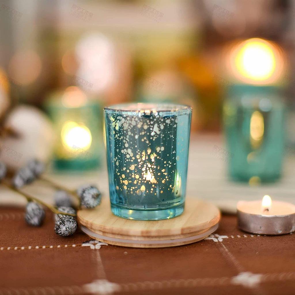 Castiçais de Vidro Azul Mercúrio para Velas Votivas/Rechaud para Diwali e Natal (Pacote de 6) - Item de Presente para Decoração de Casa, Decoração