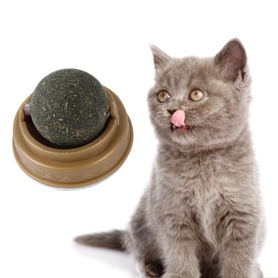 Catnip Ball Self Adhesive Rotatable Safe Ingredients Dental Care Multipurpose Clean Teeth Natural Edible Catnip Ball Cat Wall Treats Pet Supplies