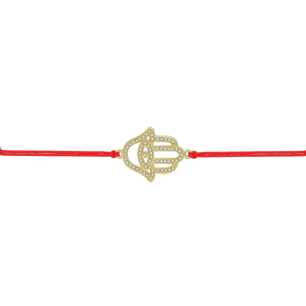 Good Quality Hamsa Hand Charm Bracelet Women New Fashion Cubic Zirconia Stones Gold-plated Copper Red String Jewelry