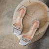 Fashion Rhinestone Rivets Med-high heels sandals women gold/silver ankle strap gladiator sandalias ladies crystal party/dress shoes