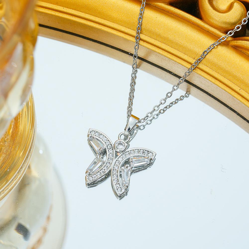 Titanium Steel Zircon Butterfly Pendant Necklace - Simple & Versatile Clavicle Accessory