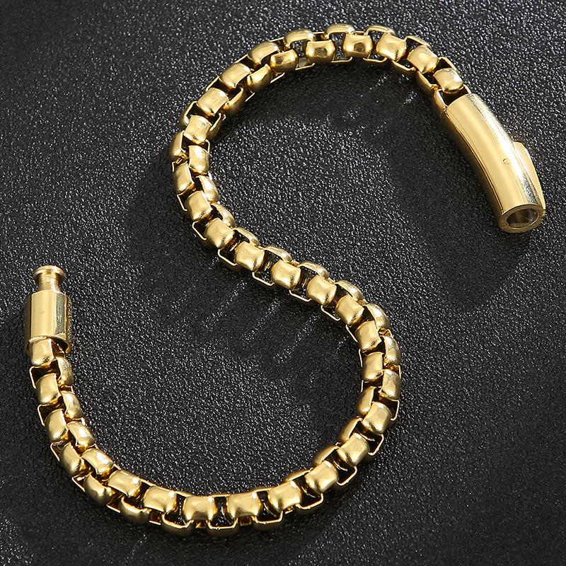 6MM Chain Men's Bracelet Man Gold Color Stainless Steel Boys Bracelets for Women On Hand Mannen Armband Jewellery Accessories Adjustable