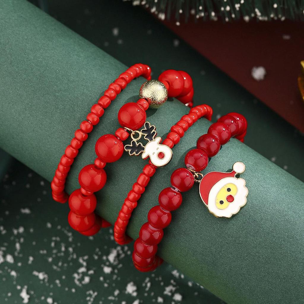 Christmas Snowflake & Reindeer Beaded Bracelet Set for Women