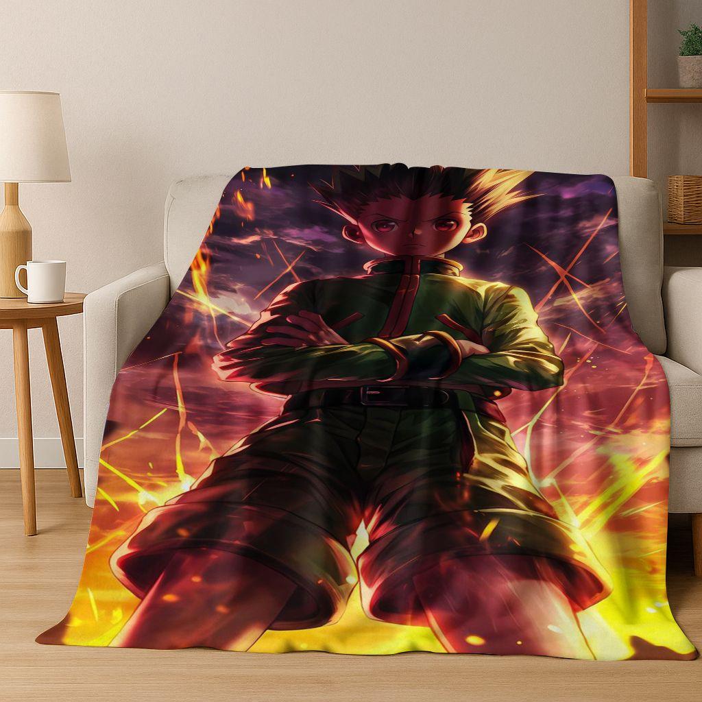 Anime HUNTER X HUNTER HXH Gon Freecss Killua Cartoon Flannel Blanket,Cozy Soft Throw Blanket for Home Bedroom Bed Sofa Cover Kid