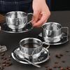 170/200/250/280Ml Stainless Steel Coffee Cup Milk Cup And Saucer Set With Saucer Mat Spoon Handle Easy To Clean And Reusable