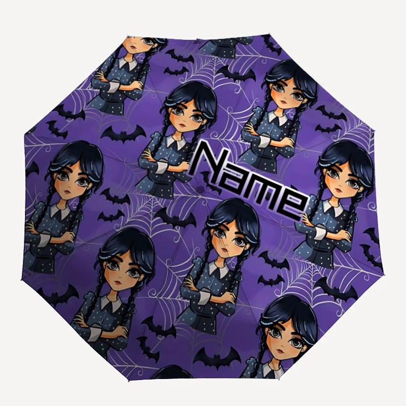 

1pc Wednesday Addams Custom Name Automatic Folding Umbrella, Durable Plastic & Iron, Lightweight for Outdoor Daily Use S1230017