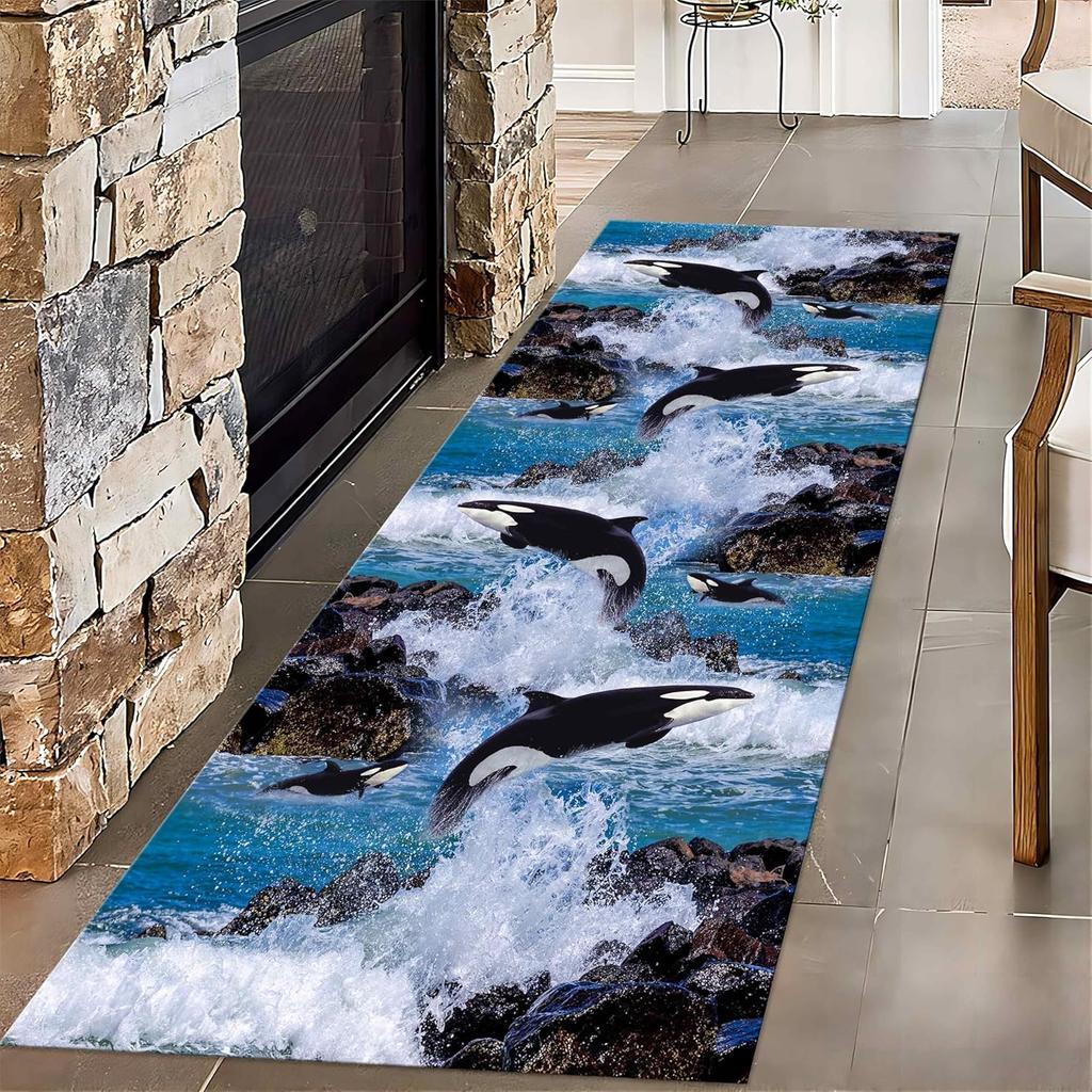 Dywanik biegowy z nadrukiem 3D wodospadu górskiego, mata z wzorem scenerii przyrodniczej, antypoślizgowy, chłonny dywan do dekoracji salonu, sypialni