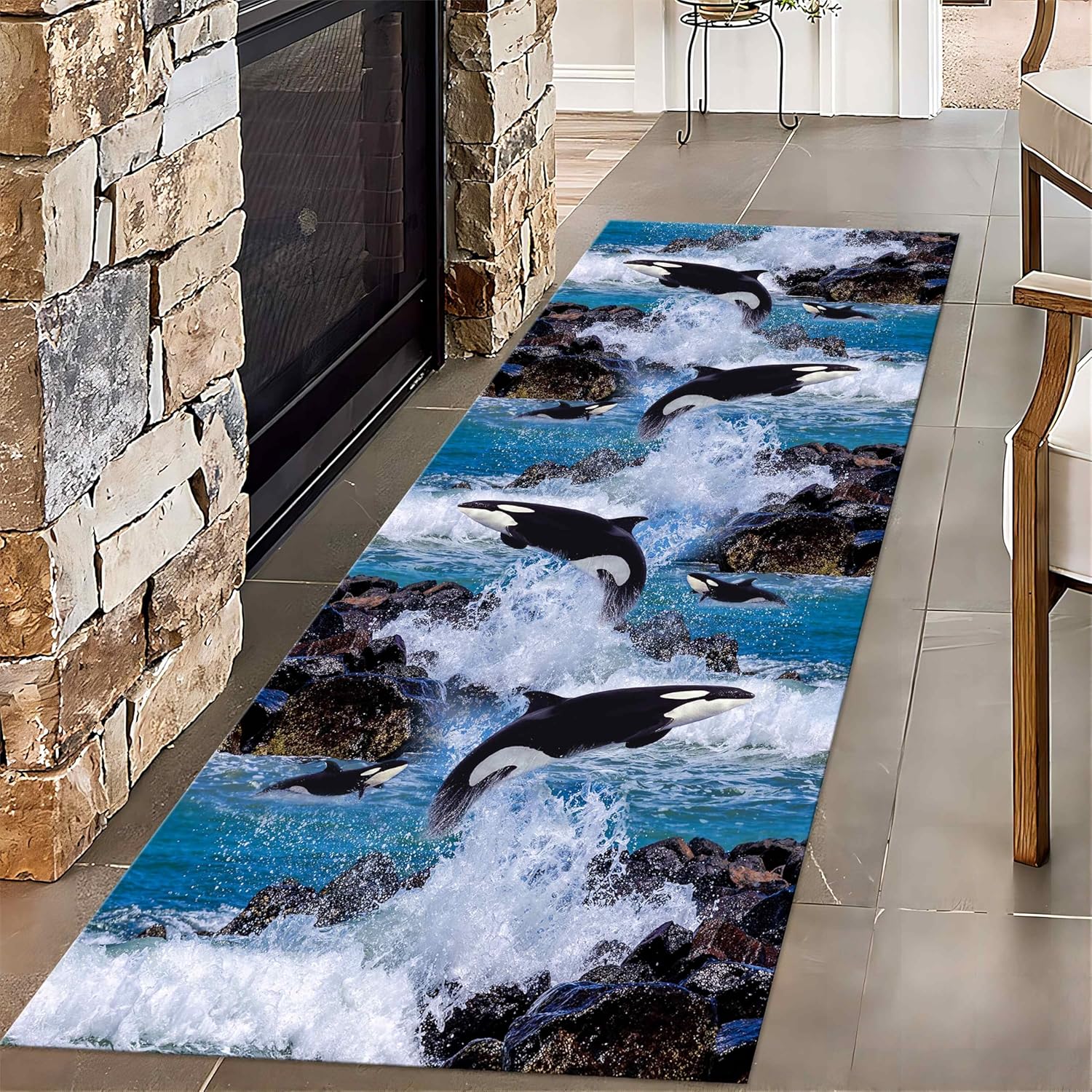 

3D Mountain Waterfall Print Runner Rug Nature Scenery Design Mat Non-Slip Absorbent Carpet for Living Room Bedroom Decoration 40X120CM