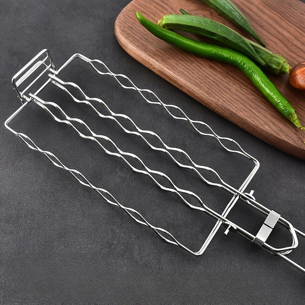 Cestello Griglia per Salsicce in Acciaio Inossidabile 49x9cm Griglia per Hot Dog Strumento per Barbecue con Manico Lungo per Cucina all'Aperto e BBQ