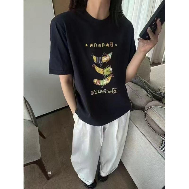 

Женская футболка с круглым вырезом и короткими рукавами с рисунком банана, модный свободный и непринужденный повседневный топ на лето M чёрный