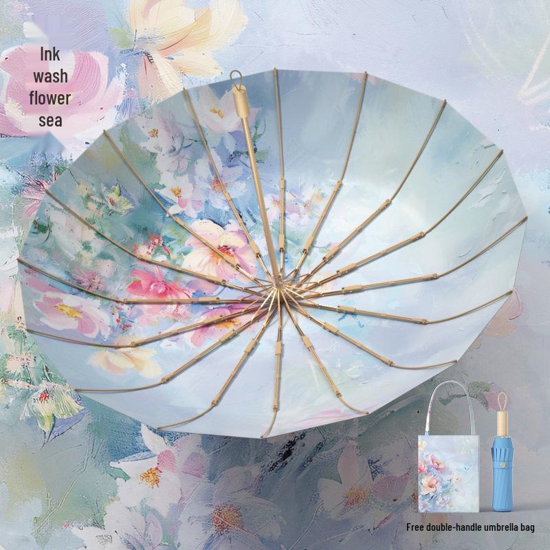 16-Speichen-Doppelnutzungs-Farbschirm: Schutz bei Regen oder Sonnenschein, Dreifach-Doppelfalt-Design