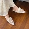 Fashion Bow Suede Women Flats Fur Slipper Pointed Toe Mules Shoes Winter New 2025 Trend Sexy Elegant Flip Flops Dress Slingback Zapatos