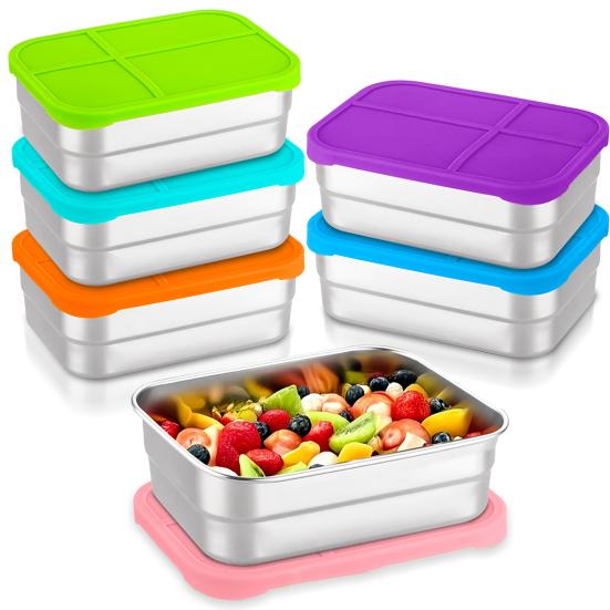 Food Storage Containers with Lids Stainless Steel Snack Box Leak-Proof Stackable Meal Prep Containers for Kitchen