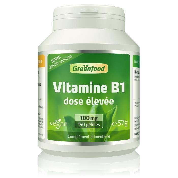 Greenfood vitamine b1, 100 mg, 120 gélules, dose élevée. sans additifs artificiels. sans génie génétique. vegan.