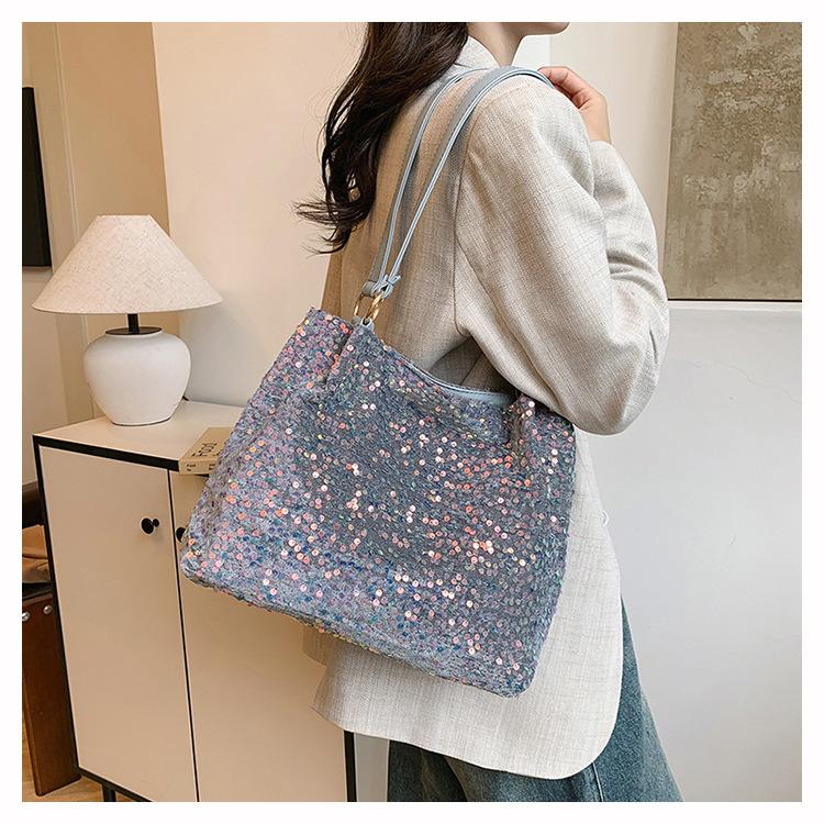 Large capacity bag women's summer versatile 2025 new casual shoulder bag sequined student tote bag