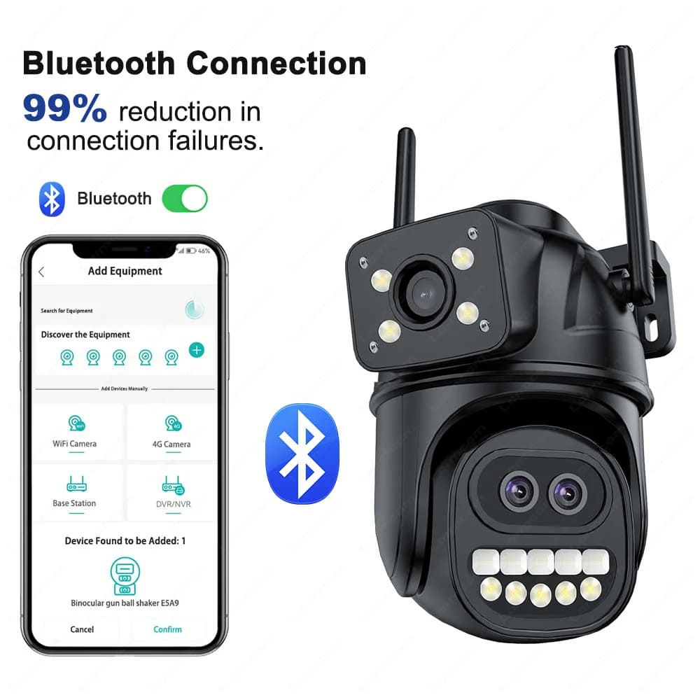 12MP 6K HD External WiFi IP Camera Outdoor 8x Zoom Three Lens Dual Screen Auto Tracking Security Protection CCTV Surveillance iCSee App