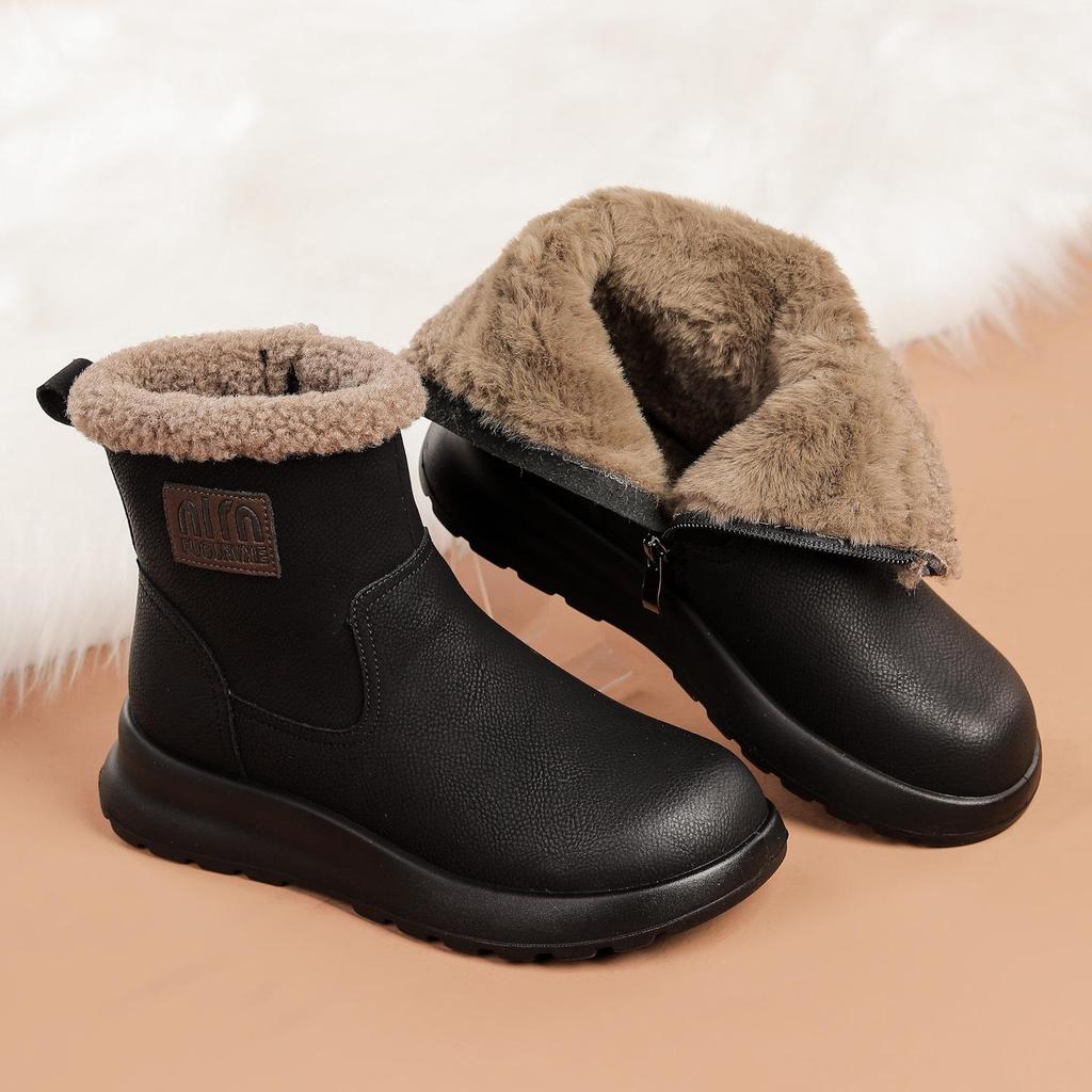 Vinter Halkfria Mode Snökängor - Varma Bomull Plus Sammet Korta Kängor för Medelålders och Äldre Kvinnor