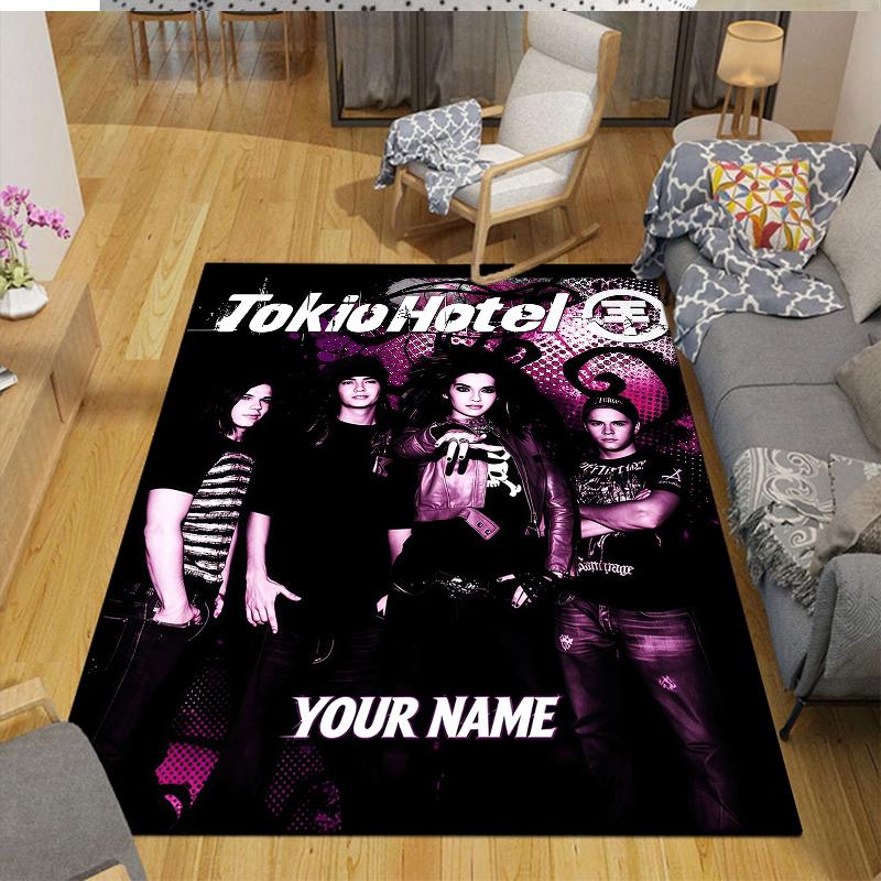 Custom Name,Tokio Hotel Home Sofa Decoration for Living Room & Bedroom, Non‑Slip Play Flannel Floor Mat for Game Room